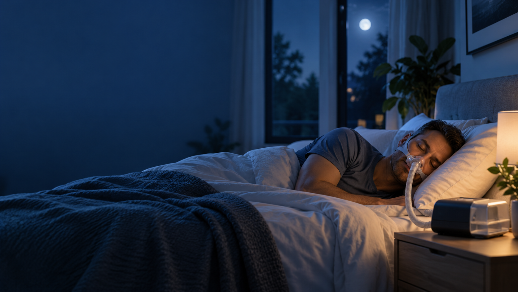 Older adult sleeping comfortably with CPAP